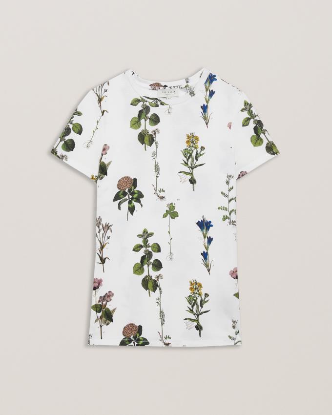 T-Shirt Ted Baker Botanical Bouquet Print Blanche Femme | EXG-73284248